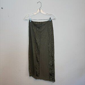 Pacific Republic Olive Green Lace Panel Midi Skirt – Size S